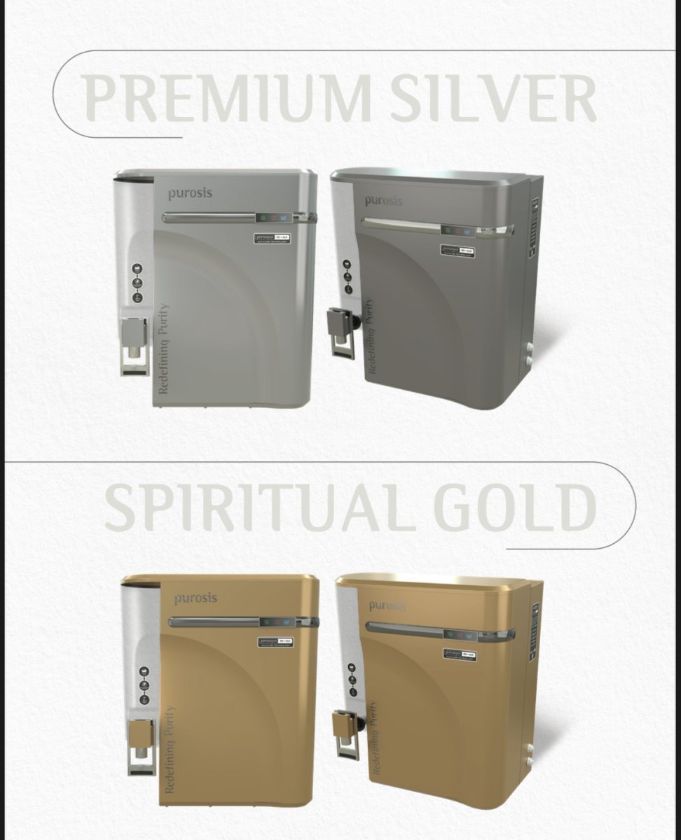 💧 PUROSIS Premium Silver / Spiritual Gold – Water Purifier 🧩 Technical Highlights:  Technology:  RO + UV + UF + TDS + Alkaline + Copper Ionization System  Advanced 7-stage purification system  Retains essential minerals  Filter Stages: 1️⃣ Sediment Filter