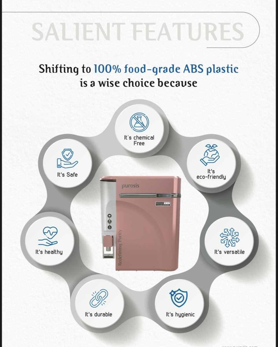 💧 PUROSIS Premium Silver / Spiritual Gold – Water Purifier 🧩 Technical Highlights:  Technology:  RO + UV + UF + TDS + Alkaline + Copper Ionization System  Advanced 7-stage purification system  Retains essential minerals  Filter Stages: 1️⃣ Sediment Filter