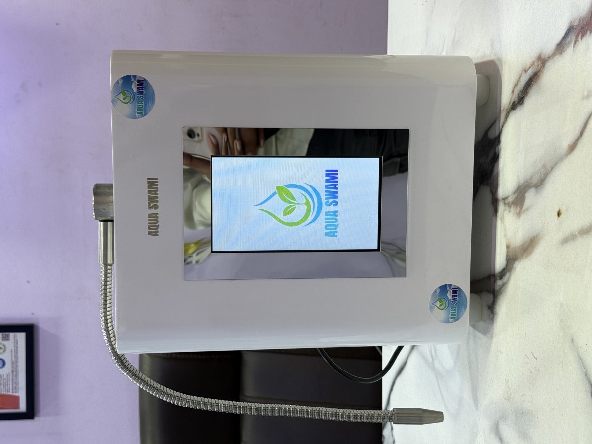 💧 AQUA SWAMI – 7 Plate Platinum Water Ionizer  ✨ Touch Screen Display सह आधुनिक तंत्रज्ञान!  ⚙️ Technical Highlights / तांत्रिक वैशिष्ट्ये:  🔹 Model: AQUA SWAMI – Premium Alkaline Water Ionizer 🔹 Plates: 7 Platinum Coated Titanium Plates 🔹 Display: Smart 