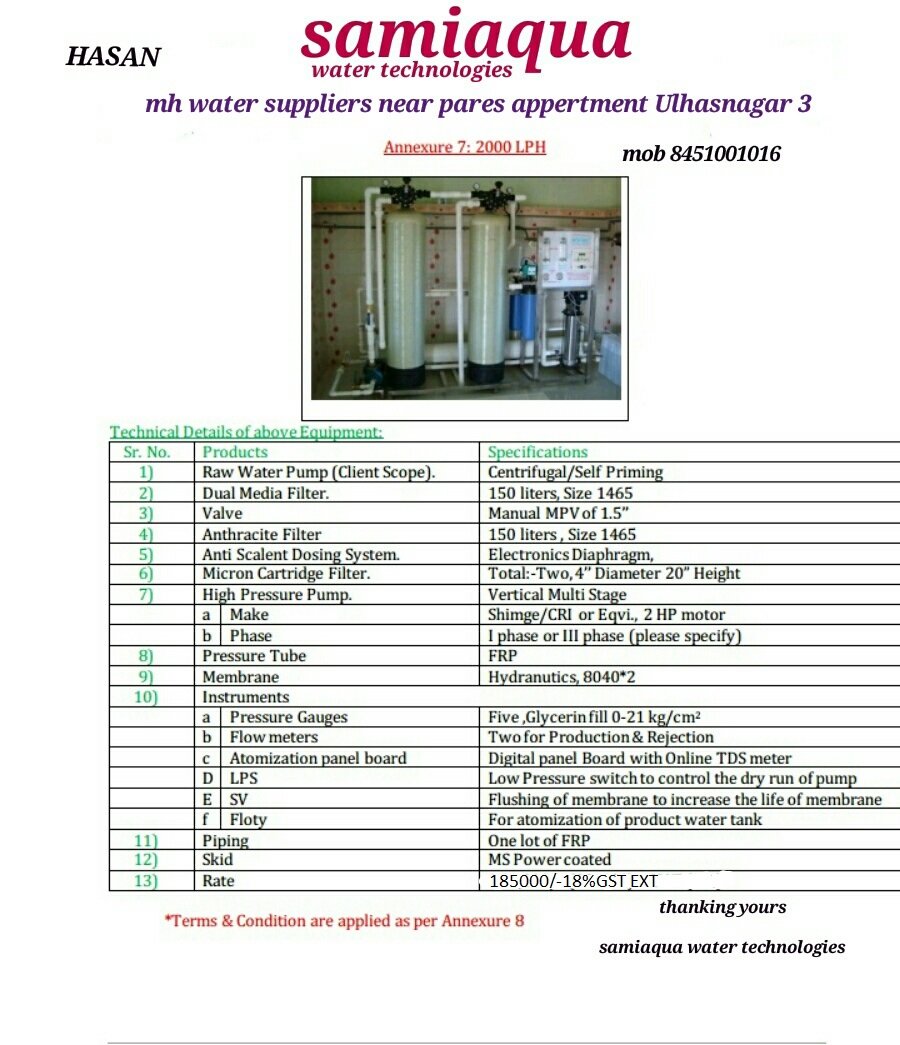 2000 LPH RO PLANT