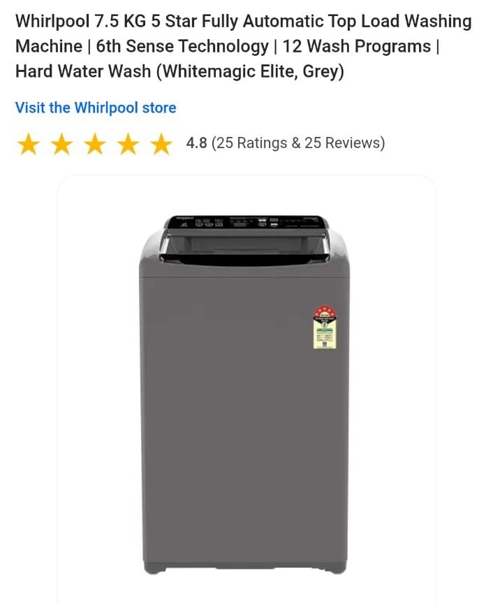 whirlpool fully 7.5kg 5star