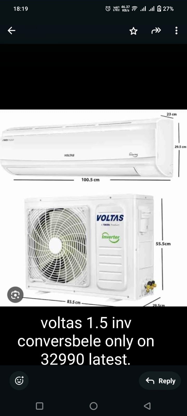 voltas 1.5 tn split inveter ac 3 str