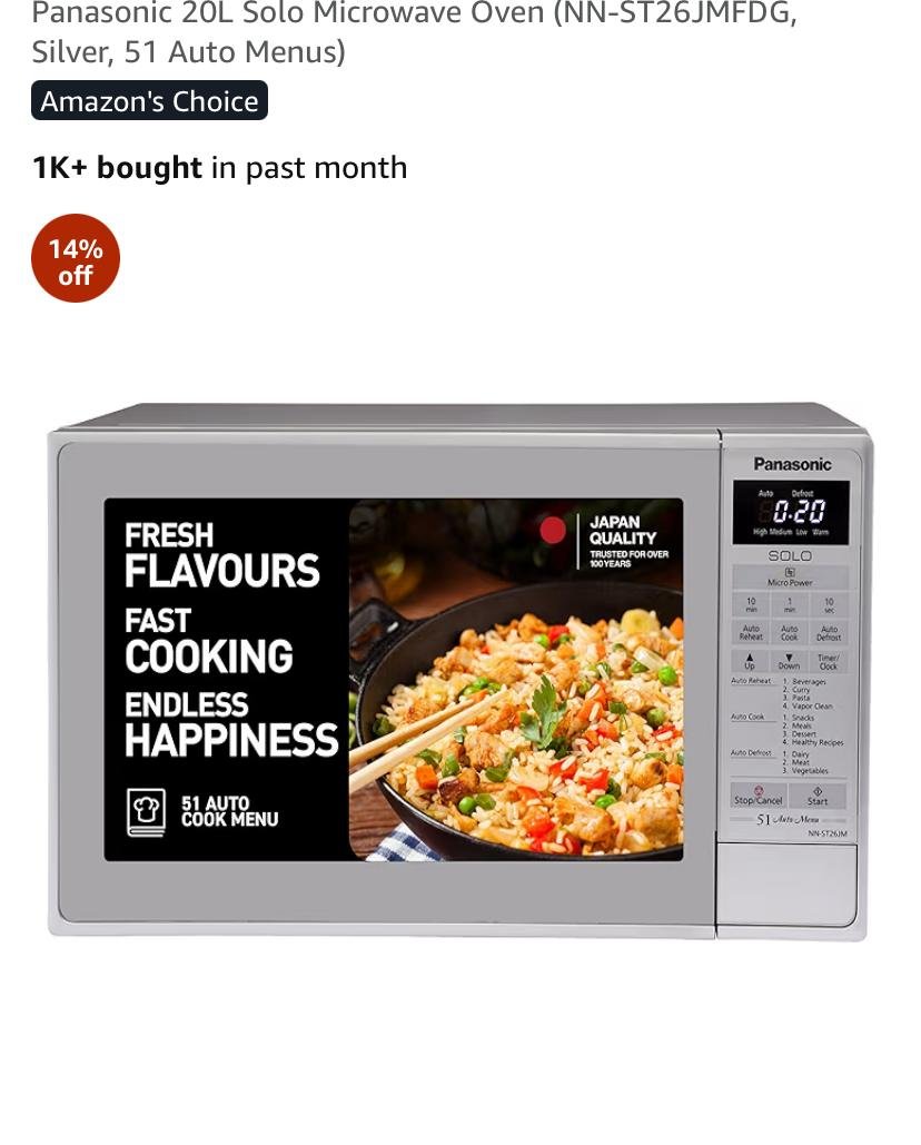 PANASONIC 20 LTR MICROOVEN