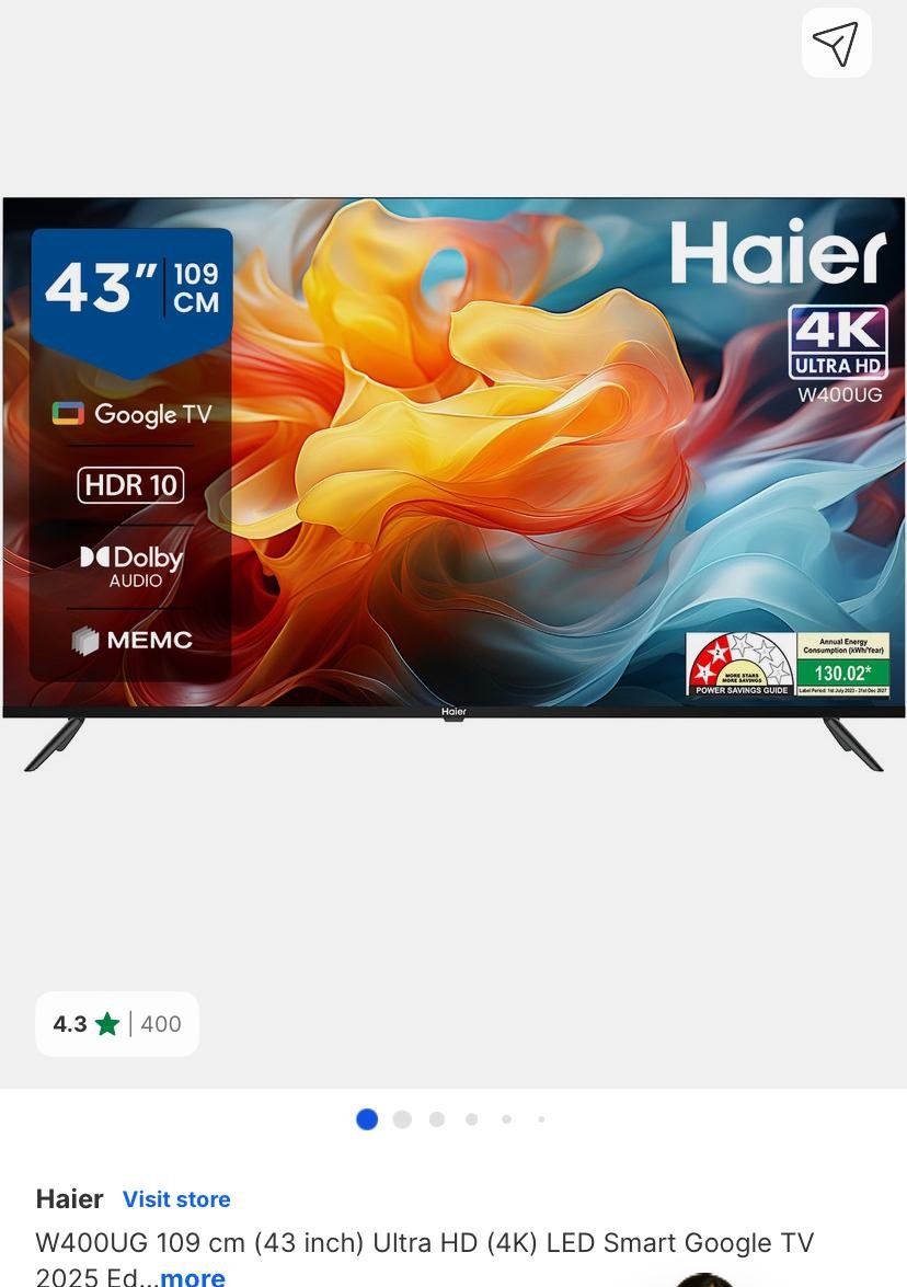 HAIER 43INCH W400UG (4K) SMART TV