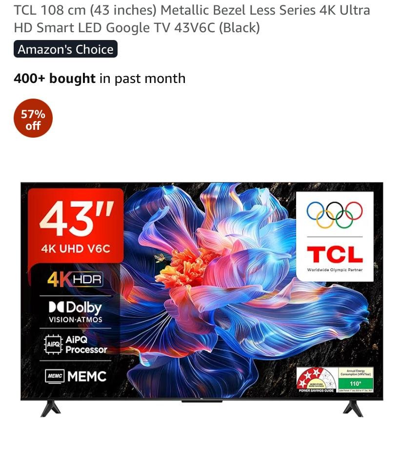 TCL 43INCH 4K MODEL 43V6C