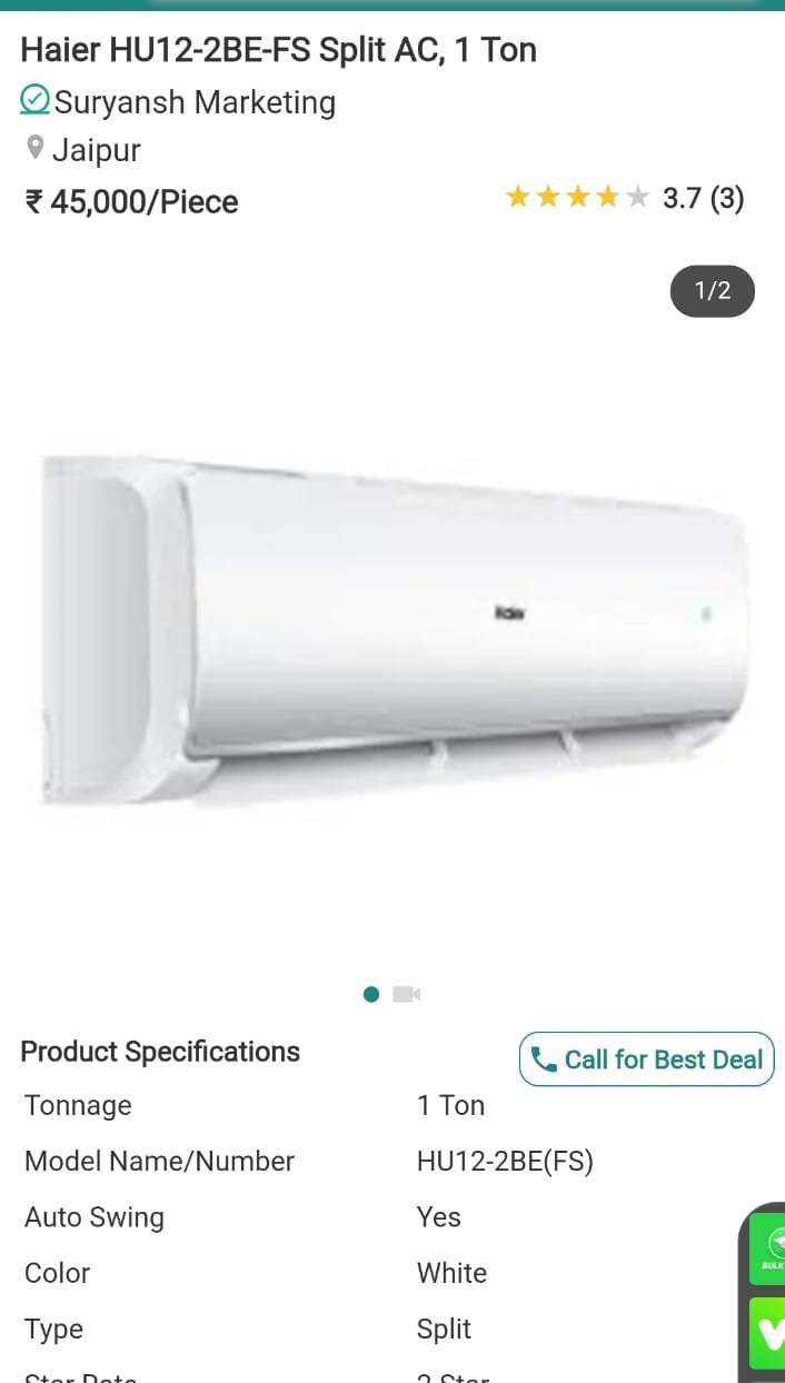 HAIER AC HU12-2BE-2BE-FS SPLIT AC 1TON