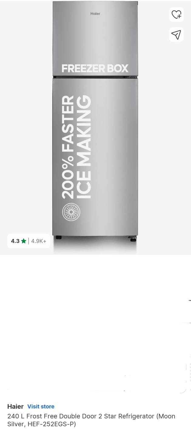 HAIER REF 240L FRIST FREE DOBULE SILVER, HEF-22EGS-P