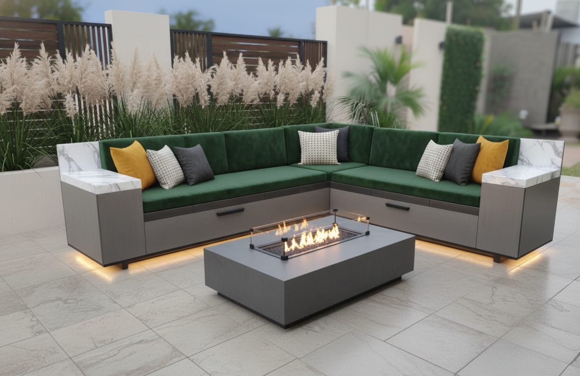 Wooden L Corner Sofa
