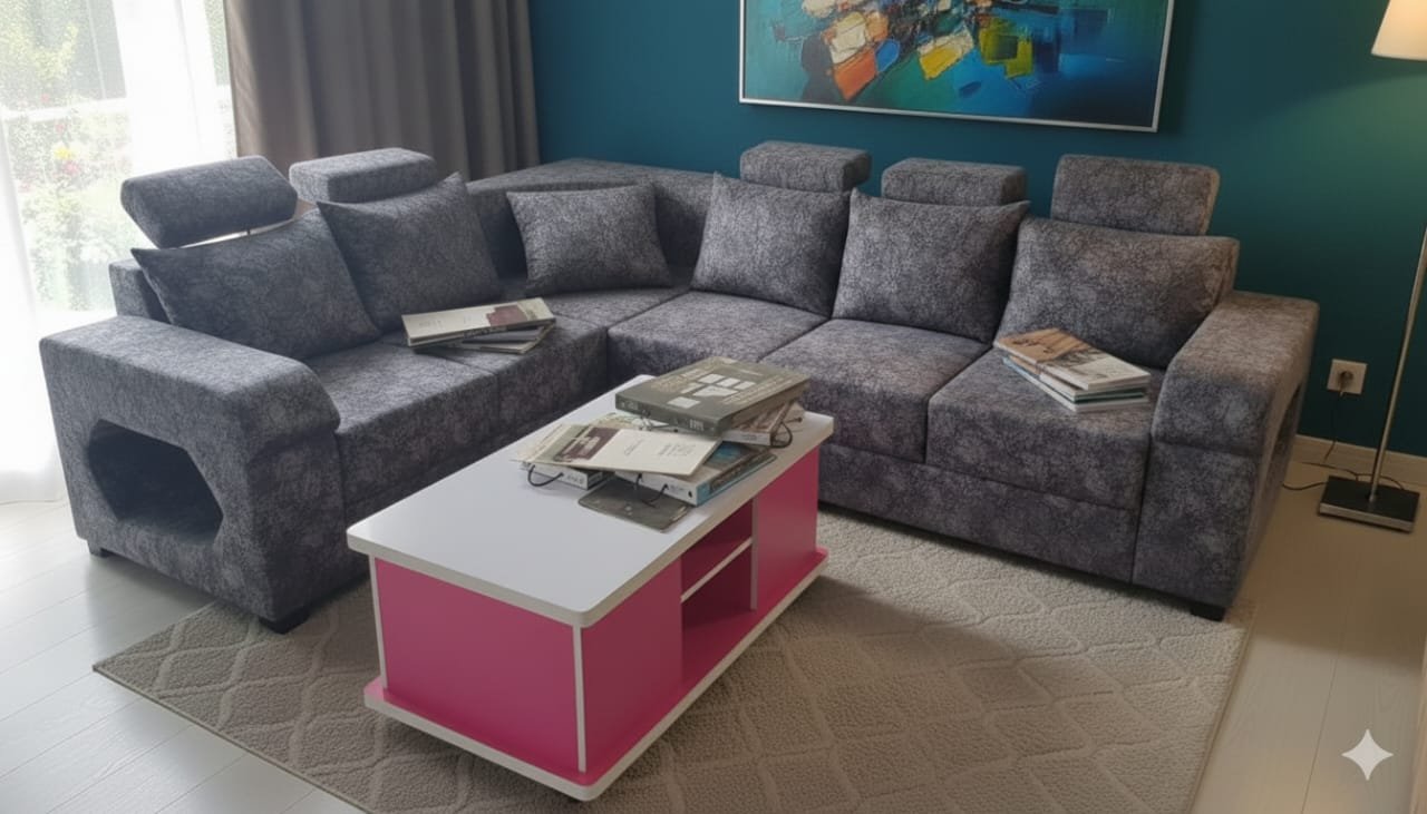 Wooden L Corner Sofa