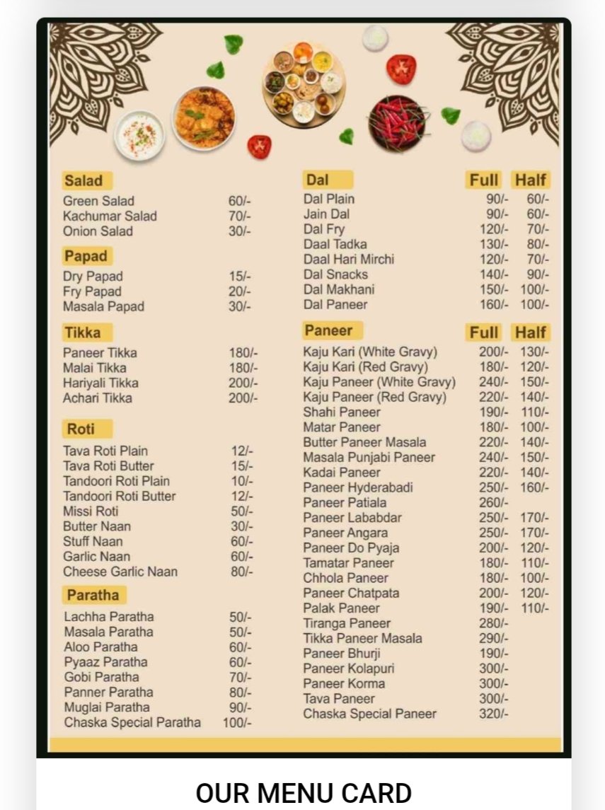 CHASKA MENU SERVICE
