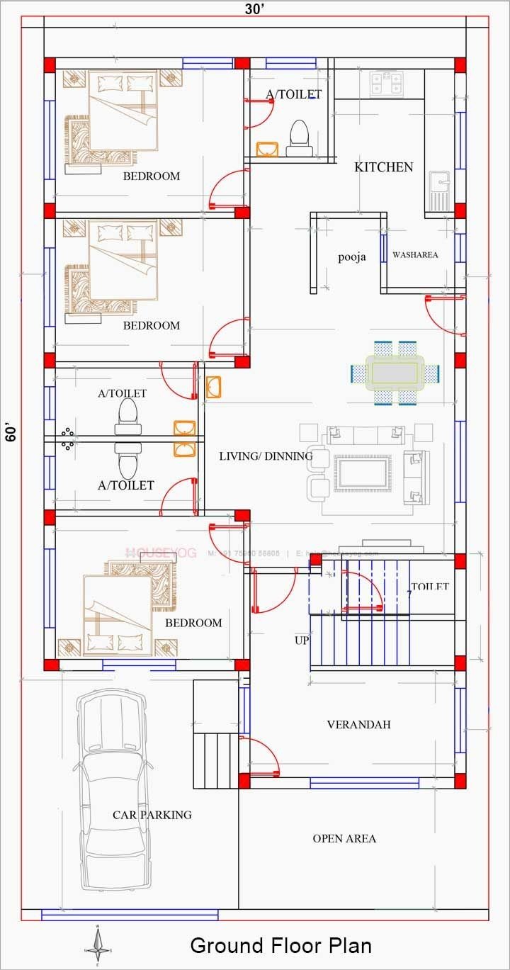 30×60=1800 वर्गफुट प्लॉट